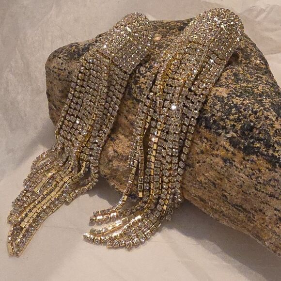 New FP Zsa Zsa Dangle Earrings – Golden Rays Multi Strand Rhinestone - Picture 5 of 9